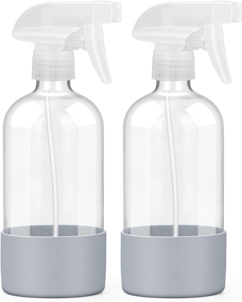 Worldgsb 2 Pack Glass Spray Bottles with Silicone Sleeve, 16 oz Empty Refillable Containers with Adjustable Spray Nozzles, Spray Bottles for Hair, Cleaning Solutions and Plants - Image 1